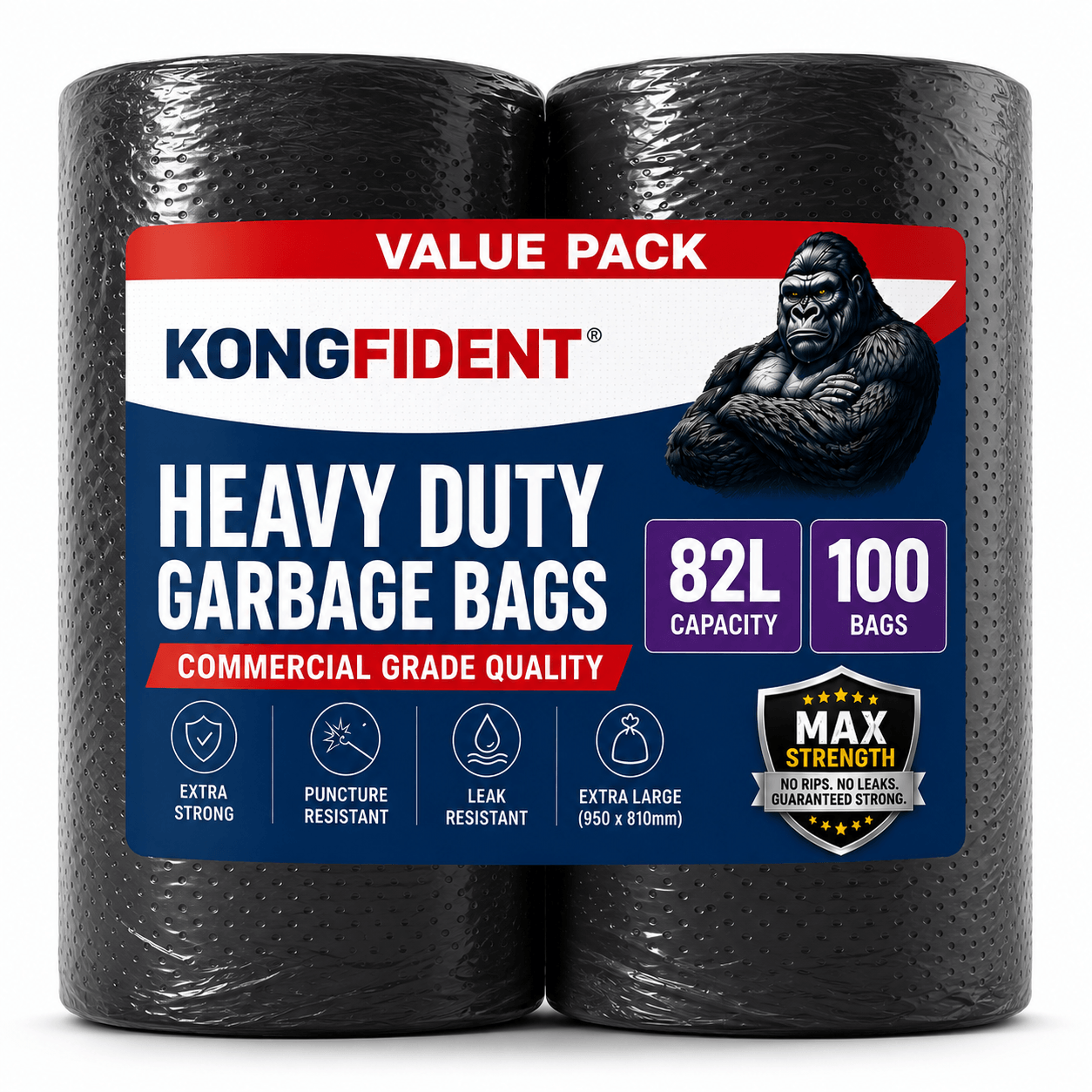 82 Liters Extra Heavy Duty Garbage Bags - 100 Bags Value Pack
