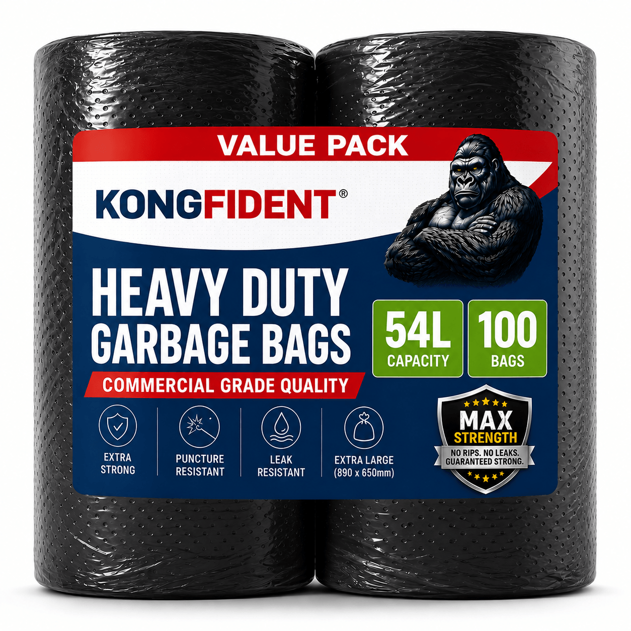 54 Litre Heavy Duty Garbage Bags - 100 Bags Value Pack