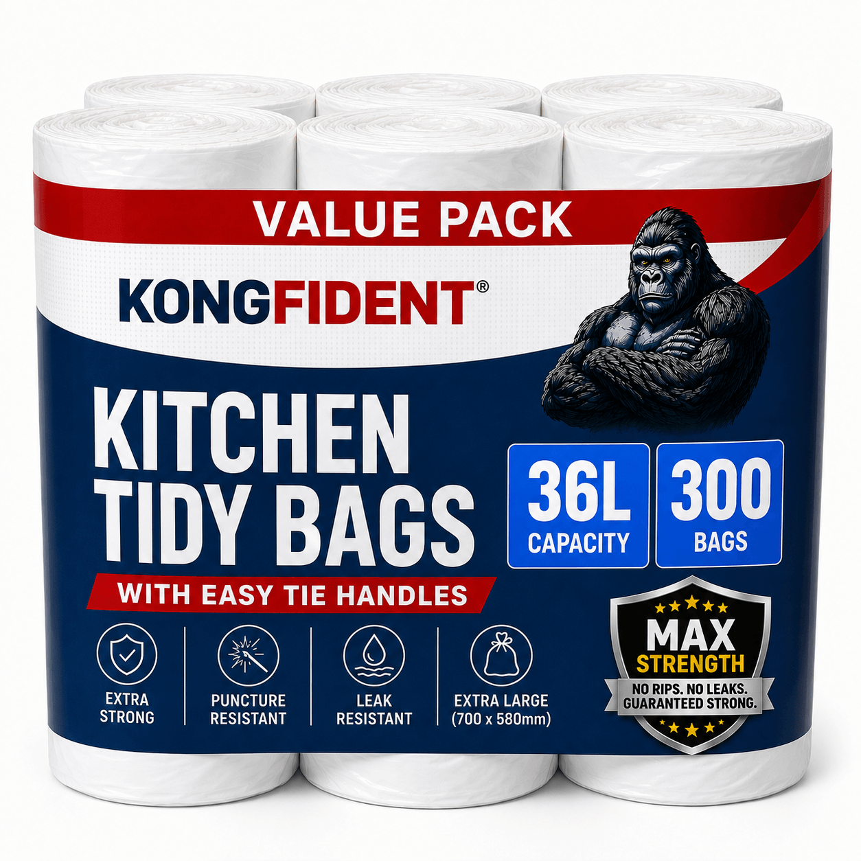 36 Litre Extra Heavy Duty Kitchen Tidy Bags - 300 Bags Value Pack